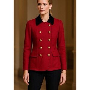 Ralph Lauren VTG 100% Cotton Blazer Jacket Women’s Size Xl Black Red Old Money